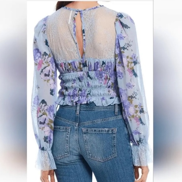 ✅New! Free People Daphne Blouse in Silver Blue Combo Top - Picture 3 of 4
